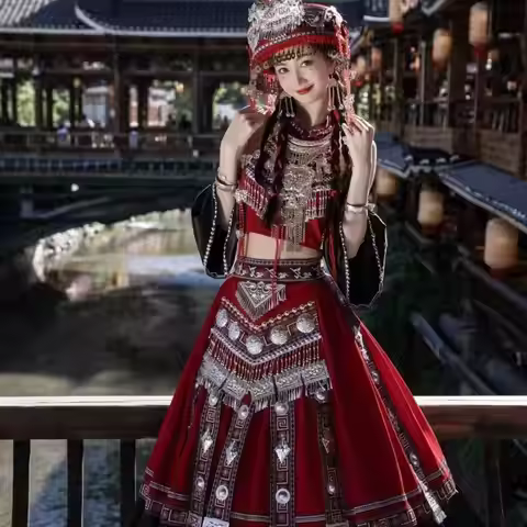 Hmong Costume Women's National Style Miao Clothing Traditional Chinese Ethnic Minority Hanfu Travel 