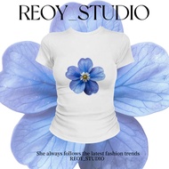 COD(Ship Within 24 Hours) Plus Size Women's shirt Flowers Crop Top Short Sleeve babytee Korean Style