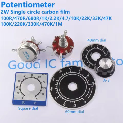 WTH118 2W 1A Potentiometer 1K 2.2K 4.7K 10K 22K 47K 100K 470K 1M WTH118-2W Round Shaft Carbon Rotary