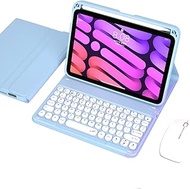 QYiiD Keyboard Case with Mouse for iPad Mini 6 2021, Cute Round Key Color Keyboard Wireless Detachable BT Keyboard Cover 8.3 Inch iPad Mini 6th Generation Gen Keyboard Case with Pencil Holder, Blue