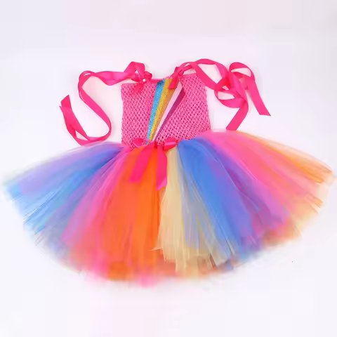 Rainbow Jojo Siwa Costume with Bow Girls Sweet Tulle Princess Tutu Dress Kids Festival Carnival Part