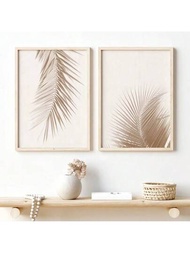 2入組熱帶植物棕櫚葉帆布畫,植物裝置藝術畫,北歐極簡風格牆壁畫,現代客廳臥室家居裝飾,無畫框