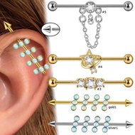 1 Piece/single Industrial Barbell Earring Stud Stainelss Steel Zirconia 14Gauge Piercing