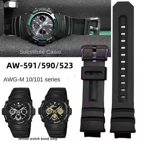 16mm Silicone Watch Strap For Casio G-Shock AW-591/590/5230/282B AWG-M100/101 G-7700/7710 WatchBand 