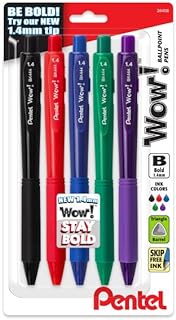Pentel Wow! Retractable Ballpoint Pen, (1.4mm) Bold Line, Assorted Ink Colors, 5 Pack