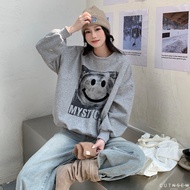 CUTNSEW [71401] Three-Dimensional Smiley Face Printing University Tee Dropped Shoulder ㄒ Female Towe