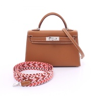 HERMES Mini Kelly 2 2way 單肩手提包 B Epsom 棕色金色 SHW 二手