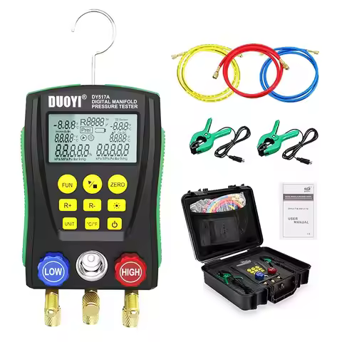 DUOYI Digital Manifold Gauge Set HVAC Refrigeration Pressure Temperature Tester 89 Refrigerants Data