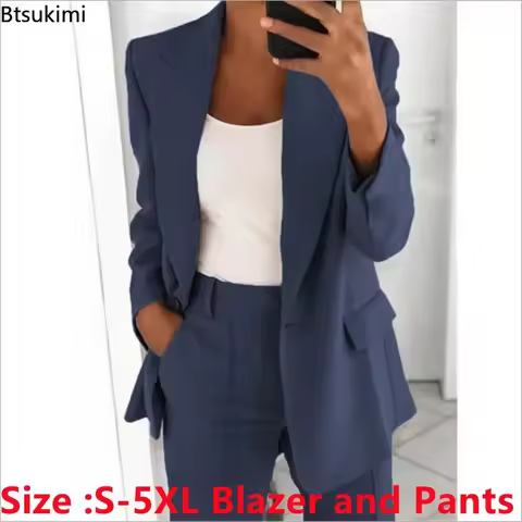 Plus Size 4XL 5XL Women's Clothing Sets Two Pieces Office Ladies Business Formal Blazer and Pants Se