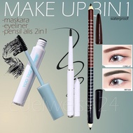 Paket Makeup Maskara 3in1 Mascara Eyeliner Putar plus Pensil Alis 2in1 Warna Coklat dan Hitam Waterp