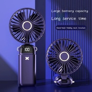 3000mAh Handheld Mini Fan Foldable Portable Neck Hanging Fans 5 Speed USB Rechargeable Fan with Phone Stand and Display Screen
