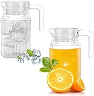 Pack of 2 500 ml Glass Water Jugs for Fridge, 0.5 L Water Jugs with Lid and Handle - Ideal for Hot a