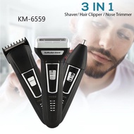 KEMEI KM6559 เครื่องโกนหนวดไฟฟ้า สีดำ ที่โกนหนวดไร้สาย มีดโกนหนวดไฟฟ้า  Multi-functional 3in1-Hair clipper แบตเตอเลี่ยนตัดผม ปัตเลียนโกนหนวด ชาร์จไร้สาย