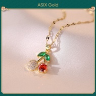 ASIX GOLD 916 Gold 18K Saudi Gold Color Zircon Cherry Pendant Necklace Niche Design New Korean Fashi