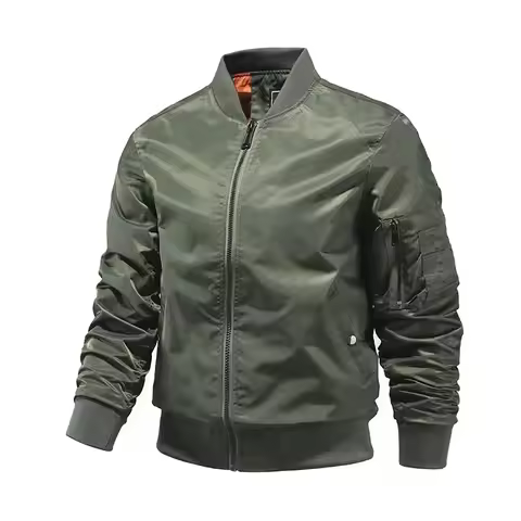 Men's MA-1 Pilot Bomber Jacket Spring Autumn Solid Army Green Casual Baseball Jacket Fashion Male Ou