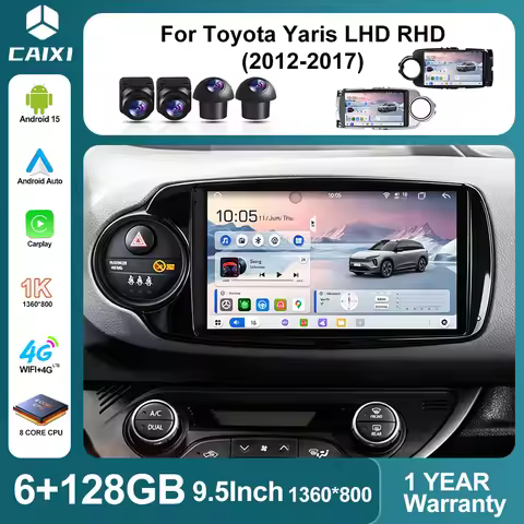 8Core 1K 9.5'' Android 15 Carplay Car Radio For Toyota Yaris 2012-2017 LHD RHD Navigation GPS Multim