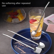 Reusable Straw Spoon Household Beverage Spoon Stainless Steel Metal Spoon For Dessert Milk Coffee Mixer