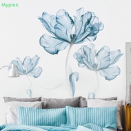 Mypink Large Nordic Art Blue Flowers Wall Stickers Living Room Decoration PVC DIY Wall Decor Modern Home Bedroom Posters SG