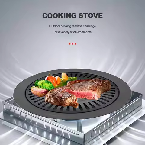 Korean BBQ Grill Pan Non-Stick Smokeless Stovetop BBQ Grill Plate for Indoor Outdoor Barbecue Oven B