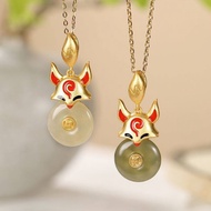 Nine Tailed Fox Jade Pendant 925 Silver 18k Gold Necklace For Women