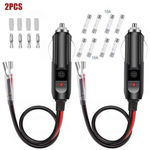 2Pack 12V 15A Fused Car Cigarette Lighter Adapter Anti-Slip Flat Spring Power Male Plug Connecter wi