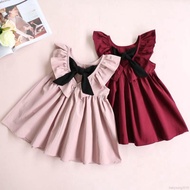 ✨ Kimi ๑ Baby Girls Casual Flare Sleeve Bow Dress