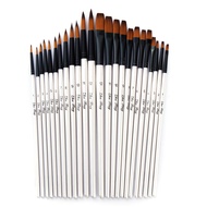 Ginflash 12Pcs Nylon Wooden Watercolor Paint Brush Pen Set art Oil Acrylic Painting