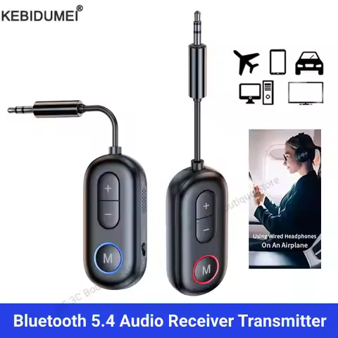 Bluetooth 5.4 Receiver Transmitter 3.5mm AUX Jack Airplane USB Dongle Wireless Audio Adapter for TV 
