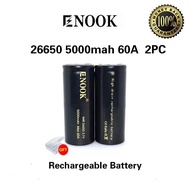 Enook 26650 Lithium ion 5000mAh max 60A 3.7V rechargeable battery cell (2Pcs)