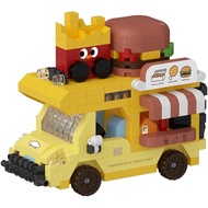 Burger Food Truck Mini Gourmet Travel RV Car Micro Building Toy Little Cute Truck Mobile Van Stand S