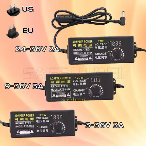 AC Adjustable Display Power Supply 3V-36V 3A 24-36V 2A With US/EU Plug Connect Universal Power Adapt