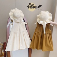 [meandboss] DR6, Children's Dress with Front Pleats and Pleated Sleeves + Woven Hat