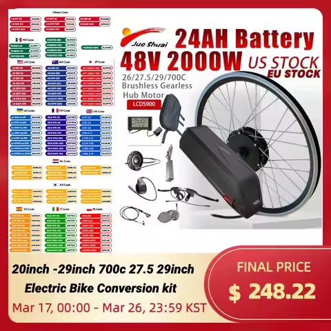 Electric Bicycle Conversion Kit with 13-24AH Lithium Battery 20-29Inch 48V 1500W 2000W EBike Brushle