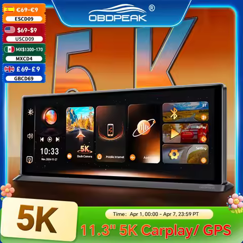 K8 Pro Car Dvr Camera 5K 11.3" Dash Cam GPS Navigation Wireless CarPlay Android Auto Night Vision AU