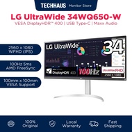 LG UltraWide 34WQ650-W 34” FHD IPS Monitor with USB Type-C | VESA DisplayHDR 400 | AMD FreeSync | Built in Speaker with Maxx Audio | Height Adjustable