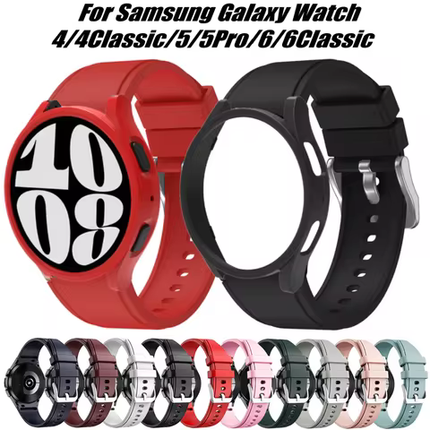 Original Silicone Band+Case for Samsung Galaxy Watch6/5/4 40mm 45mm 44mm Strap for Galaxy 4/6 Classi