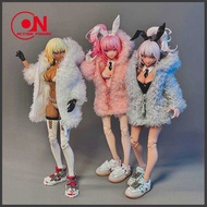 Mw121 1/12 Rabbit Girl Cute Solid Color Plush Coat For 6'' Female Ob11 Azone Figma Romankey Action