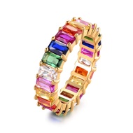 Eternity Rainbow Ring Wedding Band for Women | 18K Gold Plated Emerald-Cut Rainbow Multi Color Creat