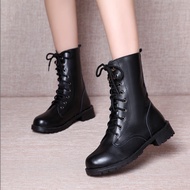 GP3 women mid calf boots leather shoes platform chunky heels doc martens moto boots