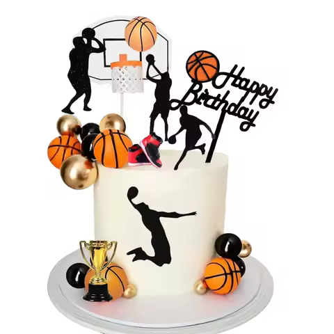 25 PCS Basketball Cake Toppers Black Gold Balls Cake Decorations Basketball Theme Cake Decoration fo