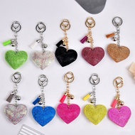 New Style Chanel-Style Heart-shaped Rhinestone Leather Keychain Tassel Keychain Pendant Korean Velve