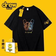drew official joint new smiling face cartoon printing couple short-sleeved tide brand cotton men's a