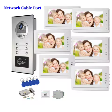Network Cable Port Building Video Door Phone System RFID Unlock 2-6 Units Apartment Intercom+Electri