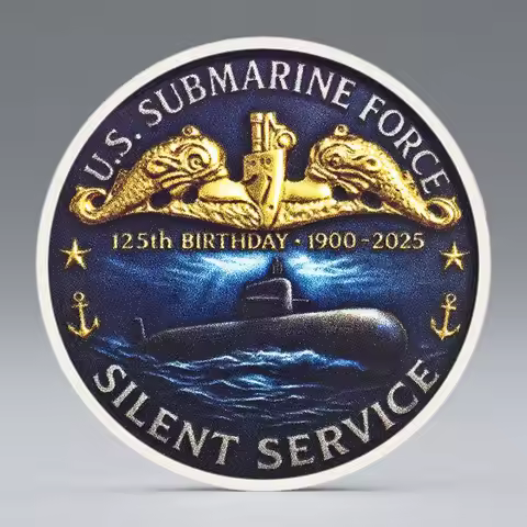 2D Printed U.S Submarine Force Souvenir Coin 125th Birthday Silent Service Gold Silvery Plated Colle