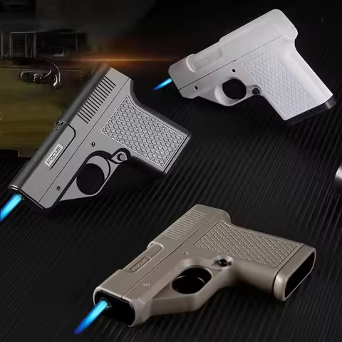 2026 Clip Gun Type Butane Gas Lighter Windproof Jet Blue Flame Cigarette Holder Three Capacity Men's