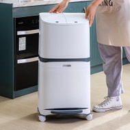 雙層三格乾濕分離回收廚餘桶 | 分隔獨立開關 | 底部附輪子可移動