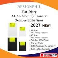 Midori Flat Diary 2027 Monthly Planner (October 2026 Start) - A4/A5 Options in Black and White