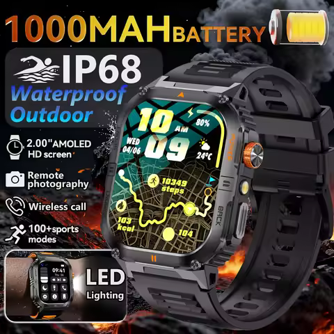 2026 1000mAh Super Capacity Battery Adult Men Smart Watch 2.0-inch Large Screen Bluetooth Call IP68 