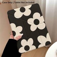Black & White Floral Pattern Painted Effect Acrylic Crystal Tablet Protective Case With Stand, Compa