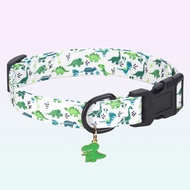 CP607/CP709--1pc pet collar with animal/dinosaur prints and pendants adjustable twill fabric collar 